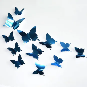 12PCS Butterfly Klistermærker Spejl 3D DIY Wall Stickers Klistermærker hjem Dekoration værelses væg kunst d90808