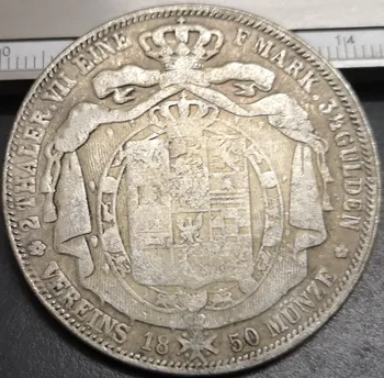 1850 tyske stater (Brunswick-Wolfenbuttel) 2 Thaler - Wilhelm Kopi Sølv Mønt