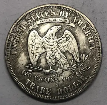 1873-s Forenede Stater Handel Dollar sølv forgyldt Kopi Mønt