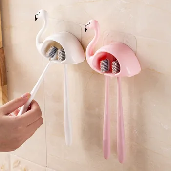 1stk vægbeslag Søde Sucker Tandbørste Rack Badeværelse Tilbehør 2 Position Flamingo Formet tandbørsteholder