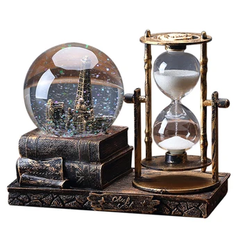 2 i 1 Retro krystalkugle, Timeglas Timer med Lys, Musik, Dekoration til Bruser Kabinet Stue Hjem FAS6