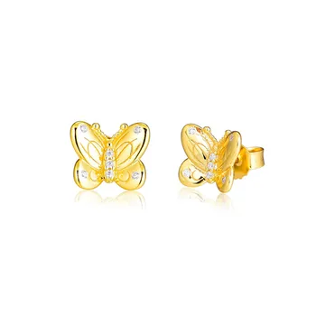 2019 Klare CZ Dekorative Butterfly Stud Øreringe til Kvinder Charm i 925 Sterling Sølv Øreringe Gyldne Glans Smykker Øreringe til Kvinder