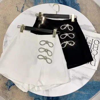 2020 Sommeren Nye Crystal Bue Designer Solid Farve Temperament Tre-Point Kort Nederdel og Shorts til Kvinder Hvid Sort Casual Shorts