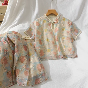 2020 Tøj Sæt Traditionelle Shirt Kinesisk Tøj for Kvinder Tang Kostume Bryllup Jakkesæt-kjole Toppe+Nederdel Hanfu Kjole