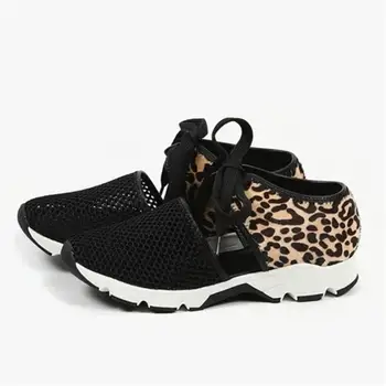 2021 Mode Kvinders Åndbar Sneaker Sommeren Mesh Bløde Fladskærms Ladies Casual Sko Lace-Up Leopard Kvindelige Sandaler Plus Size 35-43