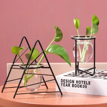 3 Stk Strygejern Hydroponiske Beholder, Glas Vase med Blomst Kreative Hjem Desktop Dekoration Grøn Dild Planten Geometriske Vase til Bryllup