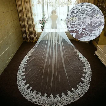 4 meter lange brudeslør brude tilbehør i to lag med perler brude slør bryllup slør bløde tyl billige elegant slør