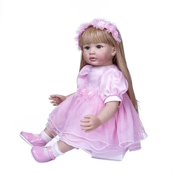 60cm Silikone Reborn Baby Doll Toy gold hair Vinyl Prinsesse Pige Barn fast i Live bebe genfødt Boneca Barn Fødselsdag Gave