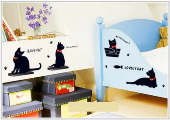 6stk Tegnefilm sort kat søde DIY Vinyl wall stickers Til Børn Værelser Home Decor Kunst Decals 3D Tapet dekoration adesivo de pare