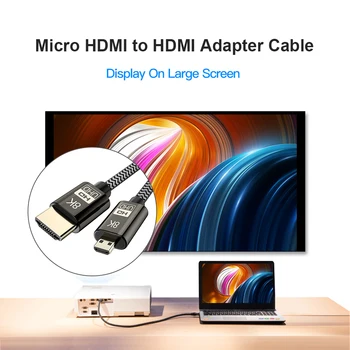8K 60Hz Micro HDMI til HDMI Adapter, Guld Belagte Mandlige Type D til at Male Type A HDMI 2.1 Kabel Supports3D Ethernet-for-TV-Projektor