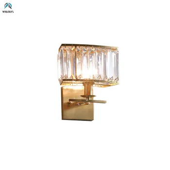 Amerikansk Moderne Kobber Luksus Led E14 Væglamper Foyer Crystal Nuancer Guld Væggen Scones Med Glans Lysarmaturer Lamparas