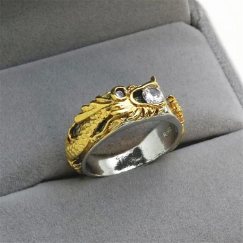 Ataullah Kinesiske Drage Kobber Ring Bands For Mænd Zircon Kvinder Wide Mode Guld Ring Smykker RWD7-087