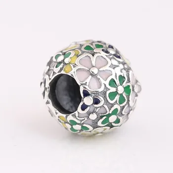 Autentisk S925 Blandet Emalje Klassiske Blomster Perle-Charme til Kvinder, armbånd Armbånd DIY Smykker