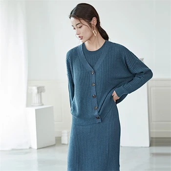 Aw2020 nye sweater cardigan kvinders grundlæggende V-Hals Sweater Jakke med lange ærmer alsidig trøje