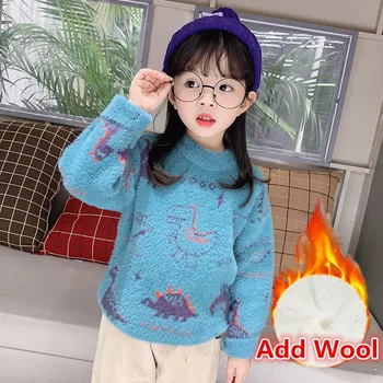 Baby Dreng Piger Dinosaur Sweater Til Efterår Og Vinter Søde Cartoon Kids Varm Strik 2020 Koreanske Barn Tykke Uld Sweater 2-7 År