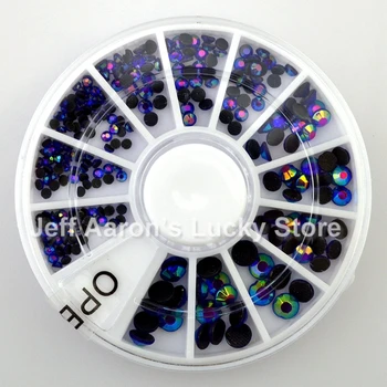 Blandede Størrelser 3D Nail Glitter og Rhinestones Hjul 3D Akryl Nail Art Dekoration Design Værktøjer, Blue AB Rund 2MM 3MM 4MM 5MM