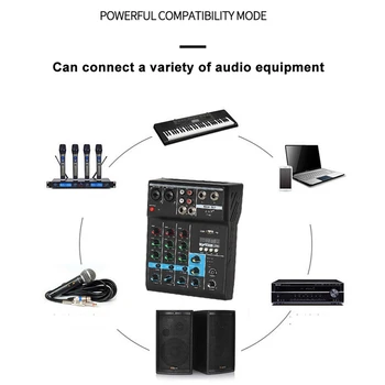 Bærbare o Mixer Professionel 4-Kanals Bluetooth-Mixer DJ Console med Reverb-Effekten for Karaoke USB-Live-Scenen KTV