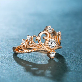 Damer' luksuriøse krone form indlagt med zircon ring udsøgte håndværk, strålende glamourøse fashion party foretrukne smykker
