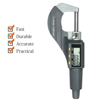 Digital Mikrometer 0-25mm Elektroniske Digitale Udvendigt Mikrometer 0.001 mm Høj Præcision Dybde Mikrometer Micro Caliper