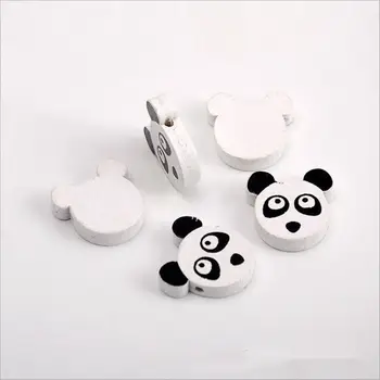 DIY 100pcs Tegnefilm panda Træ Perle dekoration Baby Håndværk&Pacifier Klip Halskæde 15mm