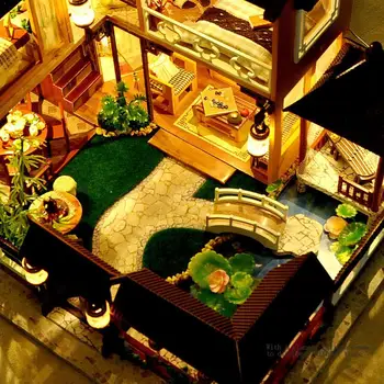 DIY sommerhus i Træ Kit Kreative Håndlavede Dukkehus Opbygning af Model Med Gaver Toy Fødselsdag Møbler Miniature Hus DIY Børn O3F2