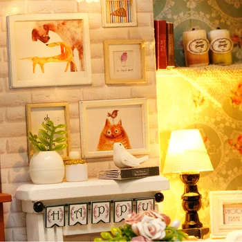 Drop shipping dukkehus Miniature DIY Dukkehus Med Møbler sommerhus i Træ Legetøj For Børn Gave Lykkelige Tider