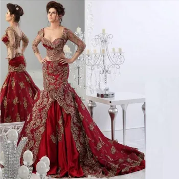 Dubai Arabisk Kaftan Red Lang Havfrue Aften Kjoler 2020 Formelle Elegante Sexy Sweetheart Pynt Perlebesat Festkjole