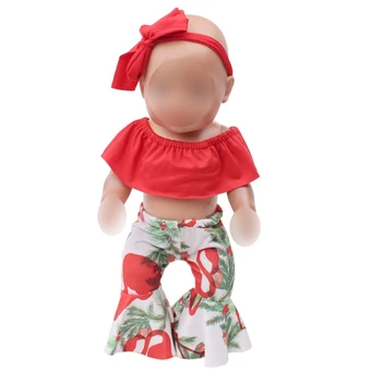 Dukke tøj, tilbehør rød klokke-bottom pantsuit + pandebånd passer 43 cm baby dukker og 18 tommer Pige dukker f718