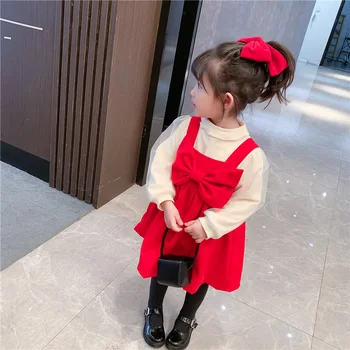 Efterår / vinter 2020 new girl ' s base coat med bow tie kjole til fremme sød baby pige bære 13-20