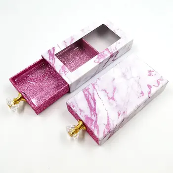 Engros Eyelash Emballage Lash Kasser Pakke Tilpasset Magnetisk Marmor Pink Faux Cils Indehaveren Kosmetiske Opbevaring Sag Leverandører