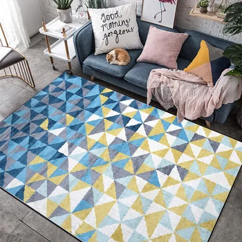 Fashion moderne Nordiske geometri blå gul trekant med et soveværelse, stue crystal velvet foyer Mat Tæppe tilpasning