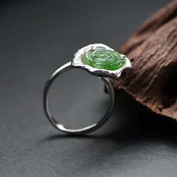 FNJ 925 Sølv Ring for Kvinder Smykker Oprindelige Rene S925 Sterling Sølv Ringe, Rose Heitan Jade