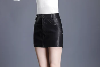 Foråret 2021 Damer Mode PU Læder Korte Lige Nederdel Bukser med Høj Talje Bag Hip Nederdel Alsidig Front Nederdel og Bukser Tilbage