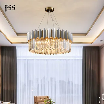 FSS Moderne krystallysekrone, Luksus Chrome Hængende lamper Spisestue Suspension LED Glansmetalpræparater De Cristal