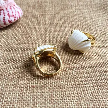 FUWO Trendy Kvinder Guld Kammusling Ring Original Håndlavet Design Naturlig Hvid Shell-Bens Indstilling Ring for Kvinder RG502 5pcs/masse