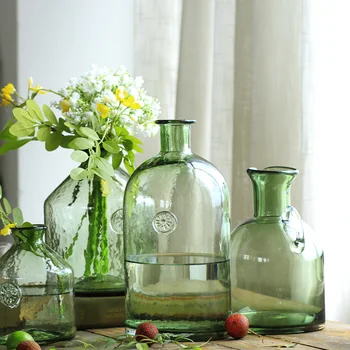 Glas Vase Vintage Vaser Til Blomster Dekoration Hjem Blomstervaser Stue Dekoration Terrarium Grøn Gennemsigtig Relief Vaser