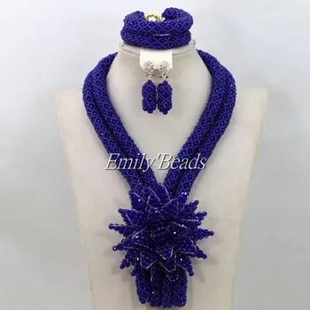 Gratis Forsendelse African Royal Blå Perler Bryllup Smykker Sæt Afrikanske Kostume Nigerianske Krystal Perler Smykke Sæt Engros ALJ006