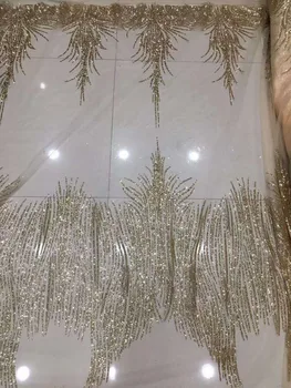 Guld farve, glitter mesh tyl materiale til aften kjole 5 m særlige limet glitter pailletter blonde stof