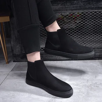 Herre luksus mode chelsea støvler sort ko læder sko fladsko sko platform ankle boot shoes de hombre botas masculina mandlige