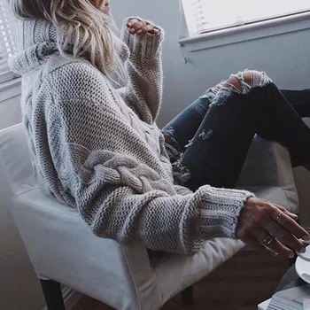 Hot Salg!Kvinder Sweater Turn-down Krave Computer Strikket Casual Pullovere Vinter Tøj Plus Size Kvinder Sweater Strikket Sweater