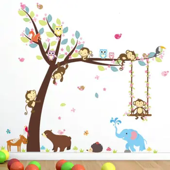 Hot Søde Kreative Abe Animalske Wall Stickers Kunst Decal DIY Jungle Zoo Planteskole Baby Kids Room Decor