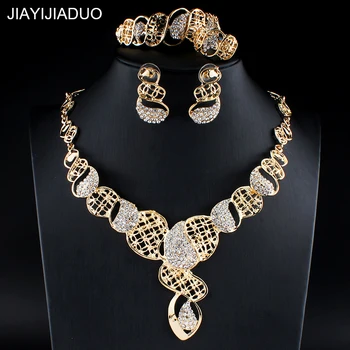 Jiayijiaduo Indiske Smykker Sæt Til Kvinder Bryllup Tilbehør Guld Farve Halskæde Øreringe Armbånd, Ringe Gave Sæt dropshipping