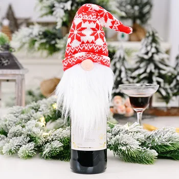 Jul rødvin Flaske Dækker Taske Strikke Ferie Gnome Dukke Champagne Flaske Dække Bord Jul Pynt til Hjemmet