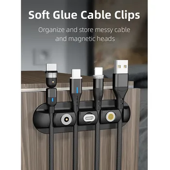 Kabel-Arrangør & netic Plug Tilfælde Boks Silikone USB-Kabel Winder Fleksibelt Kabel Management Klip til Mus-Sort