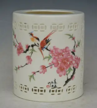 Kinesisk porcelæn, Blomster og fugle, Pen, Blyant Vase Børste Pot