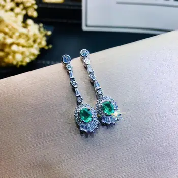 KJJEAXCMY boutique smykker 925 sterling sølv indlagt Naturlige Emerald Fine Kvinders øreringe støtte påvisning smuk