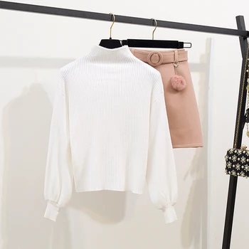 Koreansk Mode Passer til Strikning Hvid Sweater Nye Design Bælte Nederdel To-Stykke af Kvinders Efteråret Og Vinter Tøj Sæt Tøj Strik