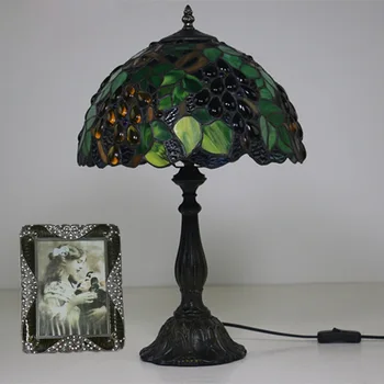 Kunst Glas Grønne Druer Bordlampe Europæiske Kreative Study Bordlampe Sengelamper Tiffany Bordlampe Til Soveværelse