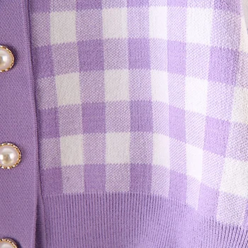 Kvinder Plaider Sweater Outwear Cardigan med V Neck i Efteråret Foråret Løs Oversize Strik Casual Vintage-B01121056