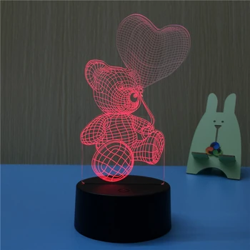 Kærlighed Hjerte Par 3D Visuel Illusion Lampe i Transparent Akryl Nat Lys-LED-Lampe 7 Farve Skiftende Tryk bordlampe Børn Gave